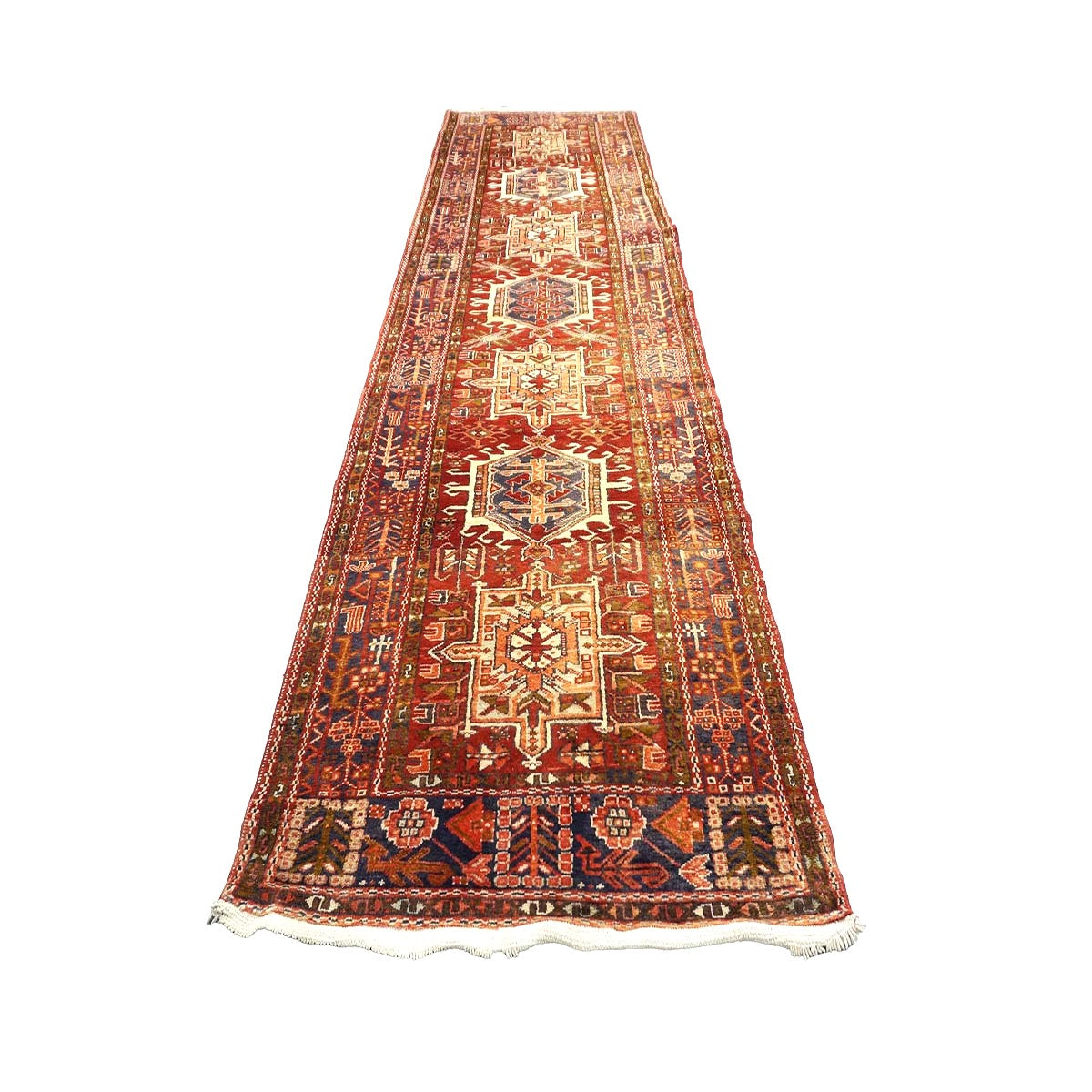 Persian Karajeh Wool 4x11 Rust, Ivory & Tan Handmade Gallery Rug #9902819
