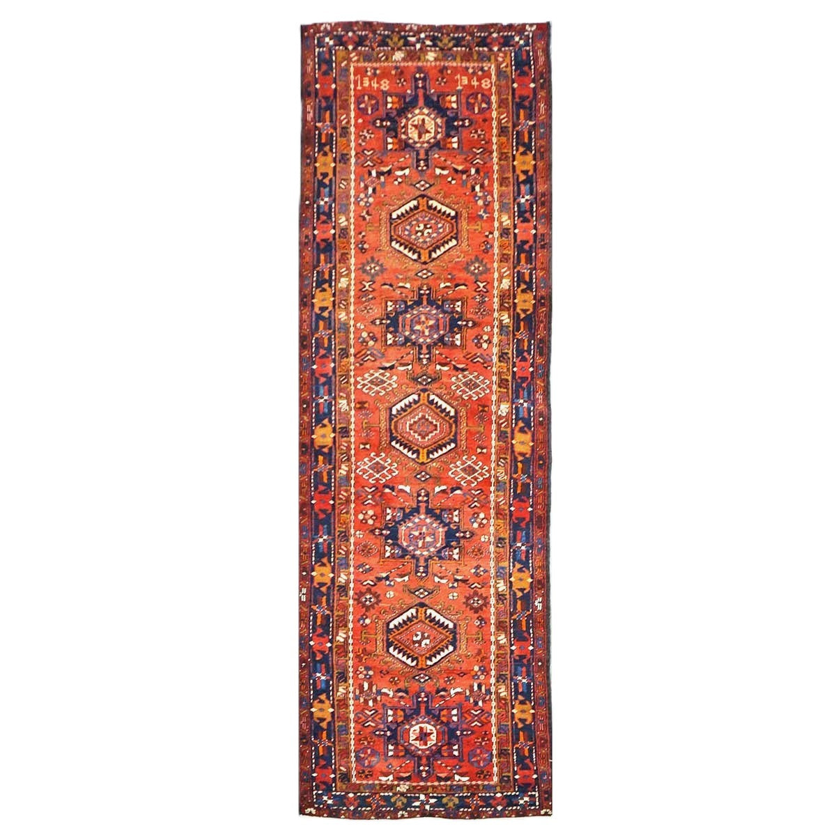 Persian Karajeh Wool 3x11 Rust, Blue & Ivory Handmade Runner Rug #9902832