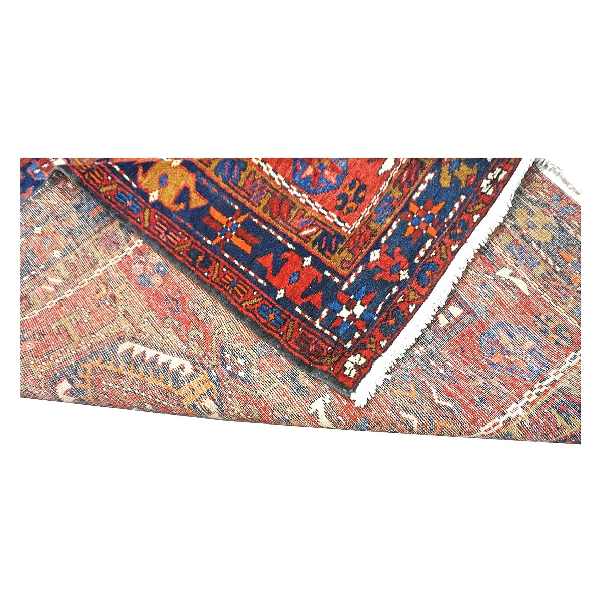 Persian Karajeh Wool 3x11 Rust, Blue & Ivory Handmade Runner Rug #9902832