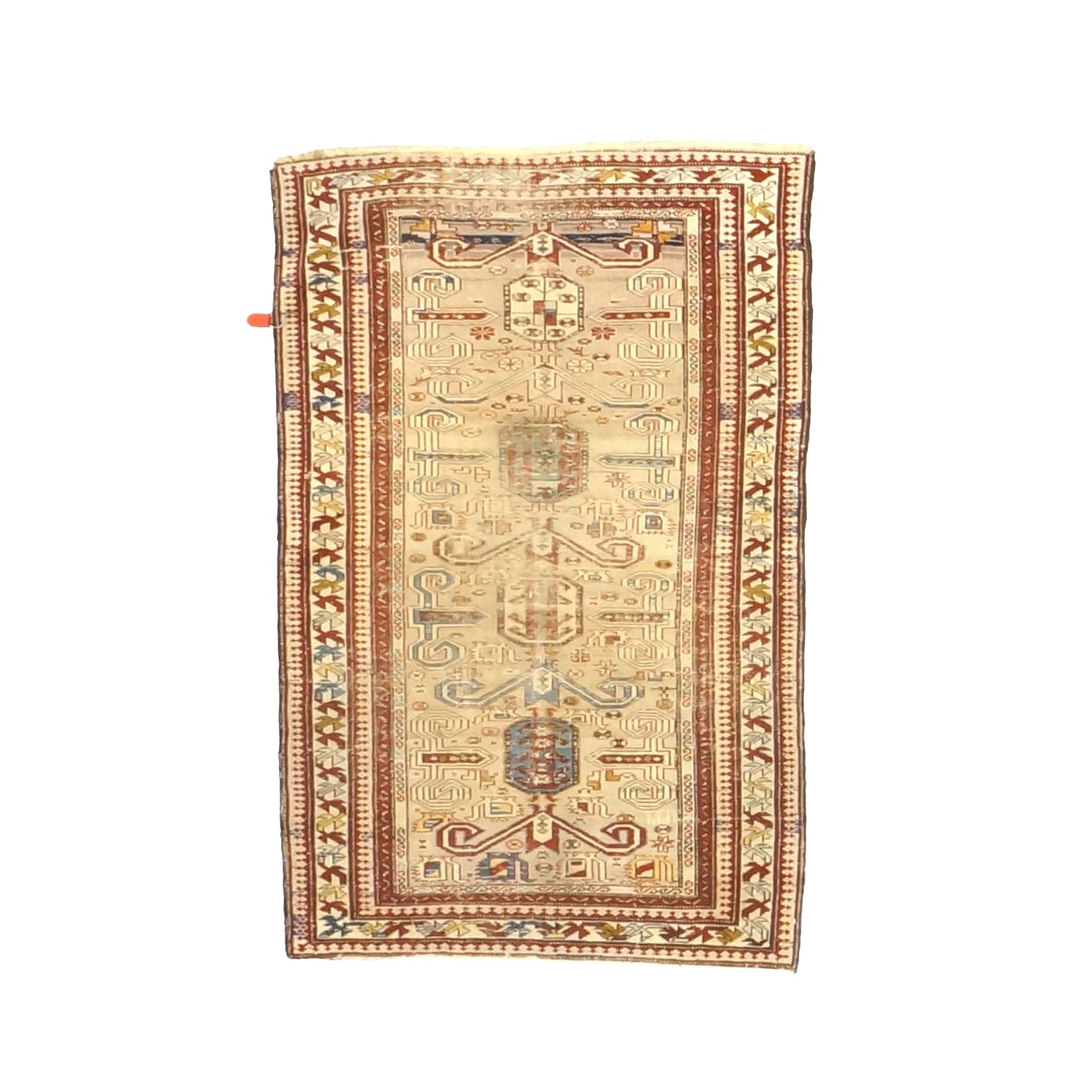 Antique Azerbaijani Kazak Perpedil Wool 3x5 Tan & Red Handmade Area Rug #9902854