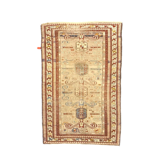 Antique Azerbaijani Kazak Perpedil Wool 3x5 Tan & Red Handmade Area Rug #9902854