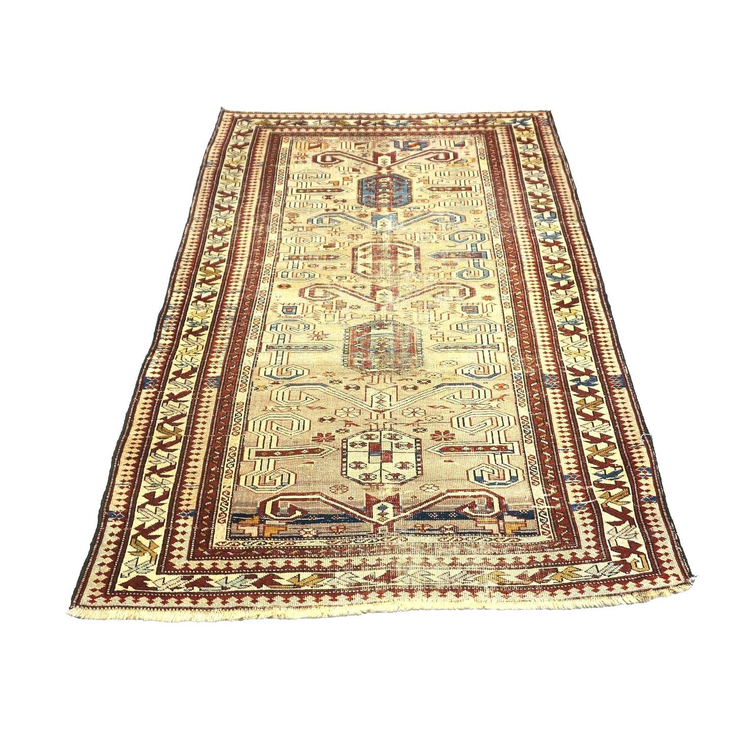 Antique Azerbaijani Kazak Perpedil Wool 3x5 Tan & Red Handmade Area Rug #9902854
