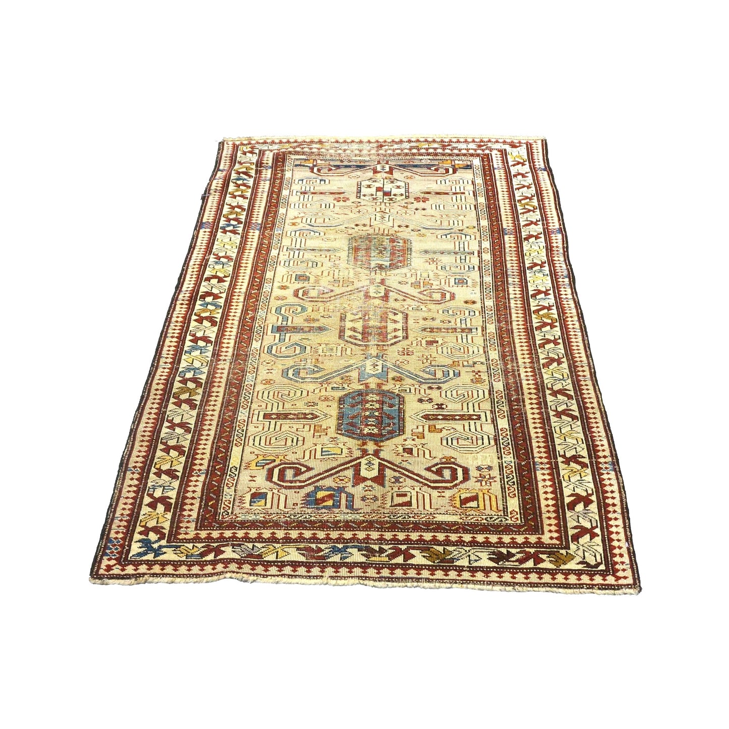 Antique Azerbaijani Kazak Perpedil Wool 3x5 Tan & Red Handmade Area Rug #9902854