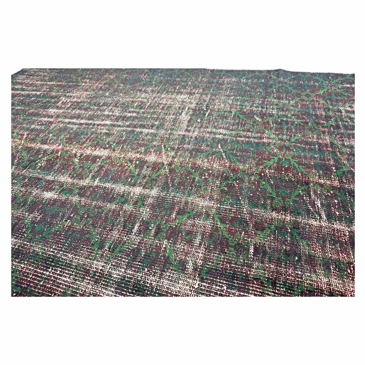 Turkish Overdye Distressed Wool 6x9 Emerald Green & Ivory Handmade Area Rug # 9902855