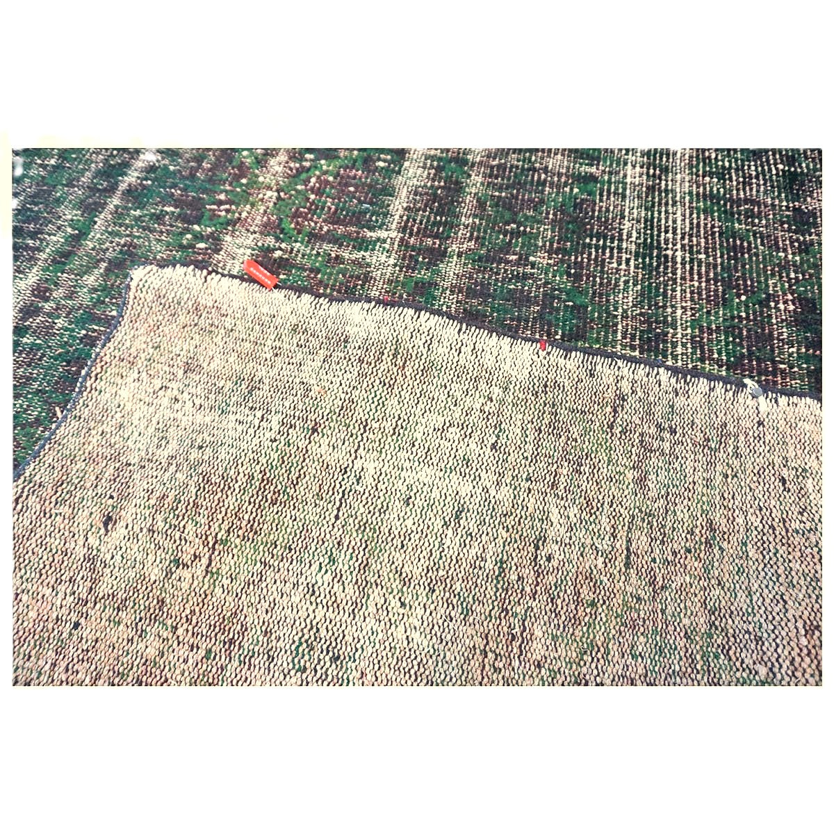 Turkish Overdye Distressed Wool 6x9 Emerald Green & Ivory Handmade Area Rug # 9902855