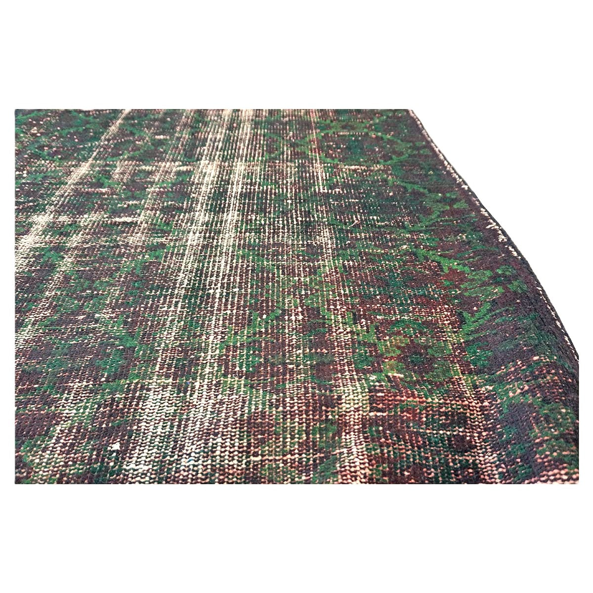 Turkish Overdye Distressed Wool 6x9 Emerald Green & Ivory Handmade Area Rug # 9902855