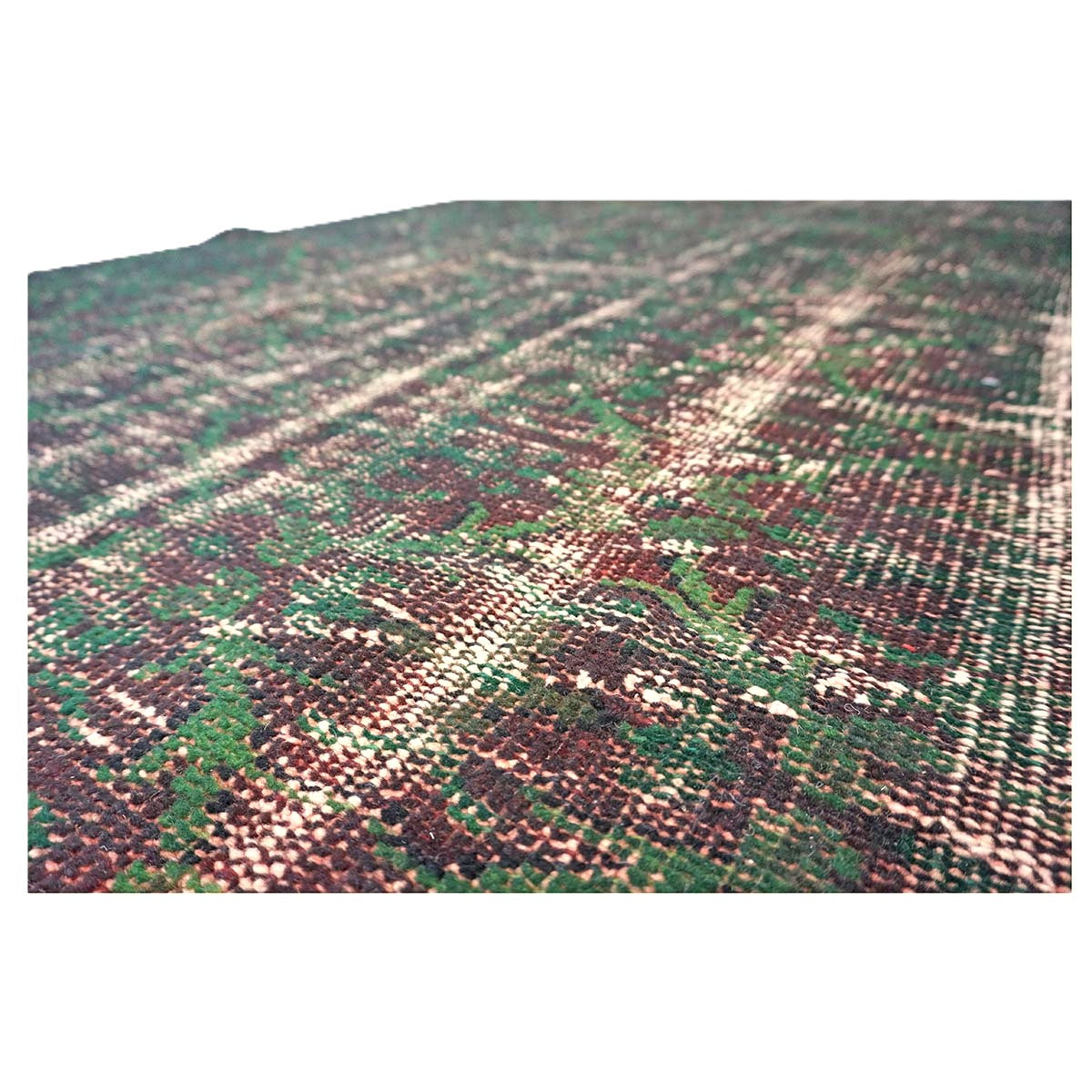 Turkish Overdye Distressed Wool 6x9 Emerald Green & Ivory Handmade Area Rug # 9902855
