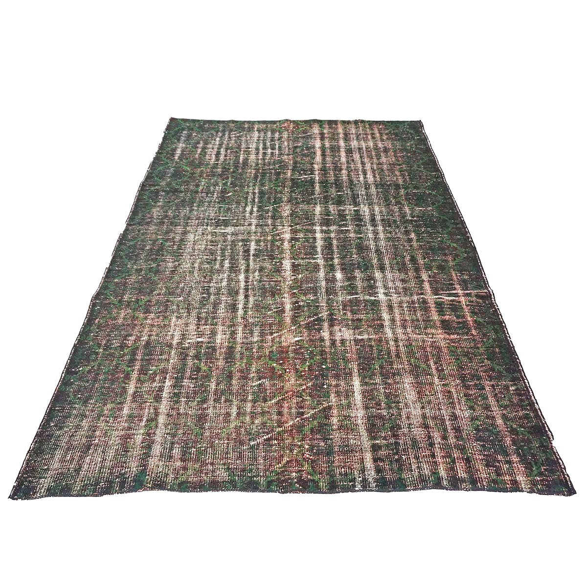 Turkish Overdye Distressed Wool 6x9 Emerald Green & Ivory Handmade Area Rug # 9902855