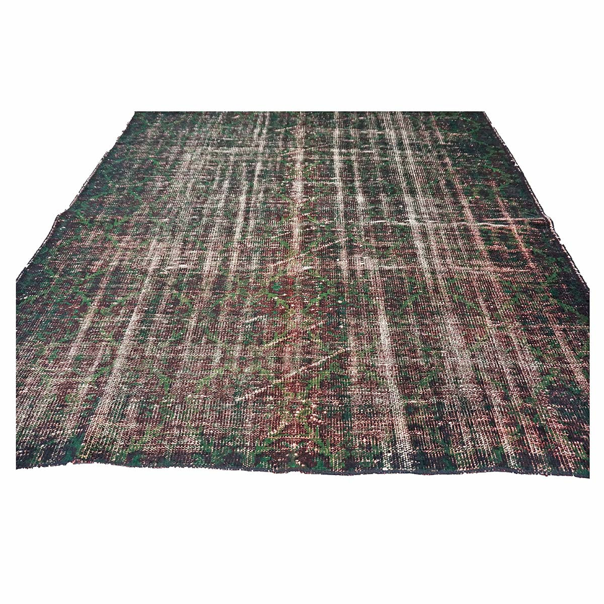 Turkish Overdye Distressed Wool 6x9 Emerald Green & Ivory Handmade Area Rug # 9902855