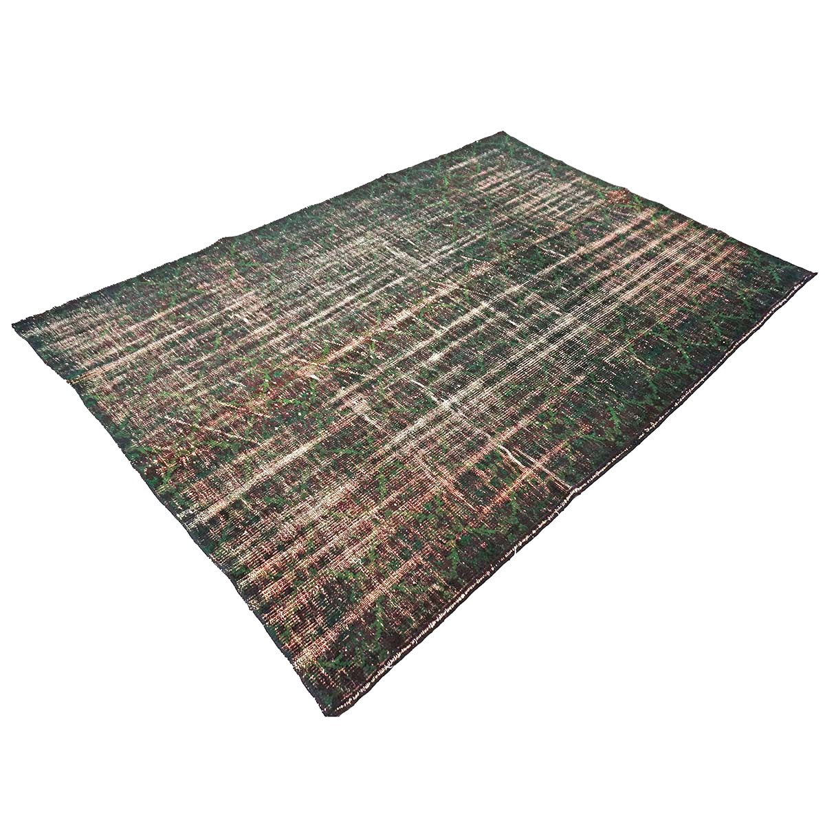 Turkish Overdye Distressed Wool 6x9 Emerald Green & Ivory Handmade Area Rug # 9902855