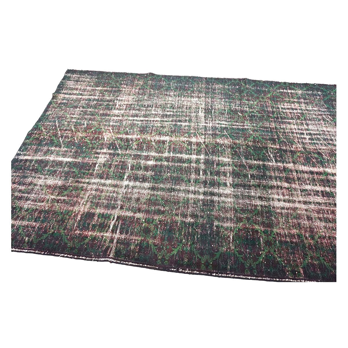 Turkish Overdye Distressed Wool 6x9 Emerald Green & Ivory Handmade Area Rug # 9902855
