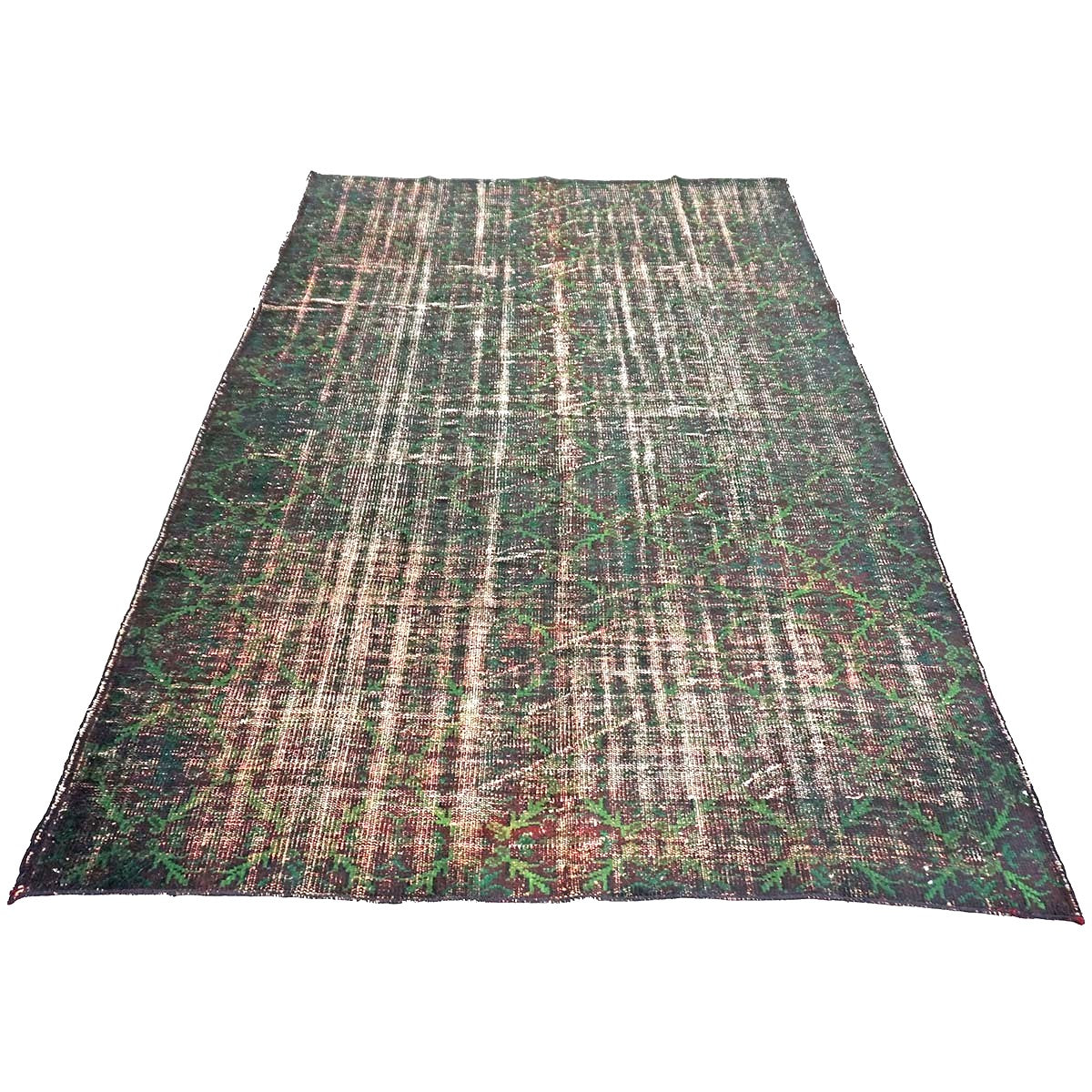 Turkish Overdye Distressed Wool 6x9 Emerald Green & Ivory Handmade Area Rug # 9902855
