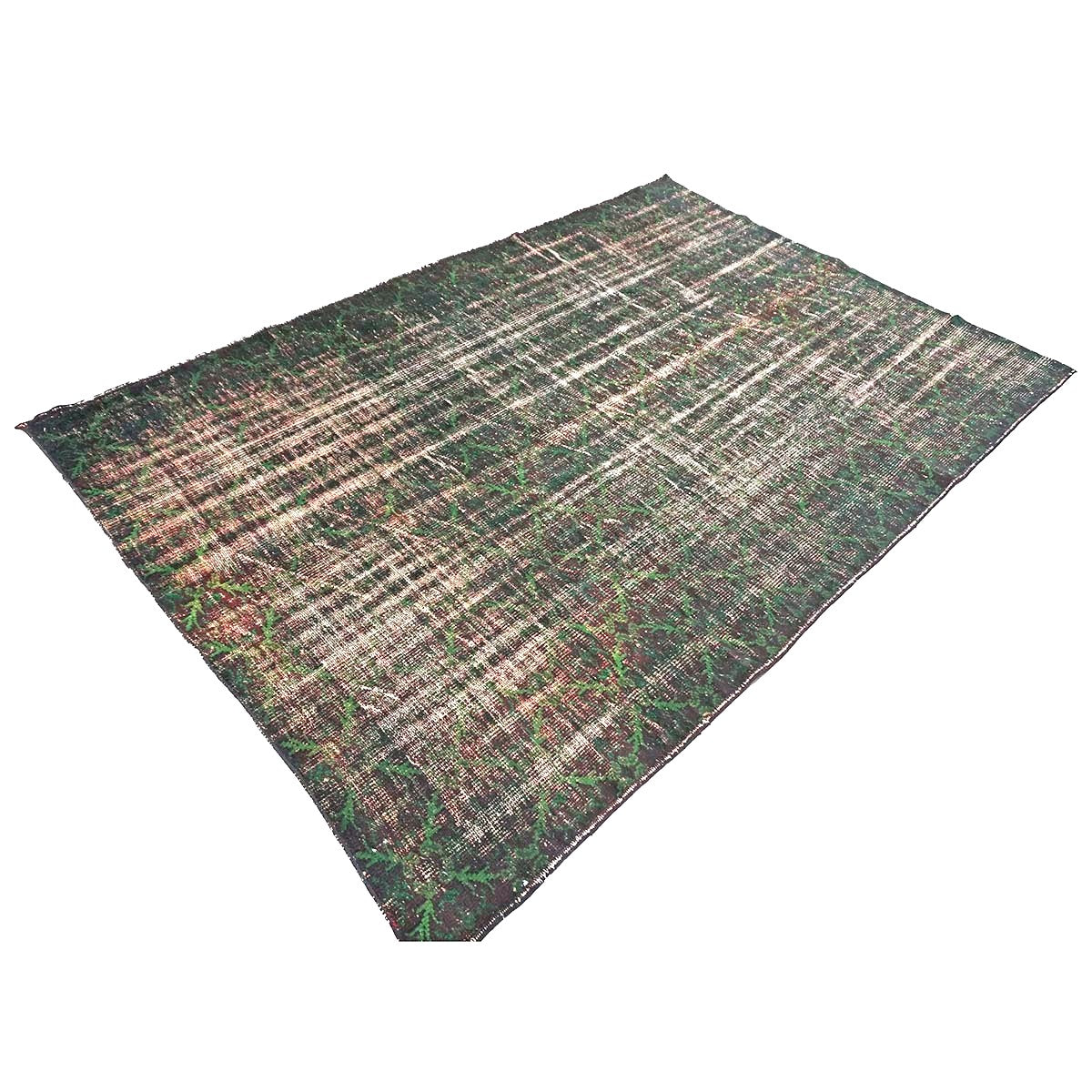 Turkish Overdye Distressed Wool 6x9 Emerald Green & Ivory Handmade Area Rug # 9902855