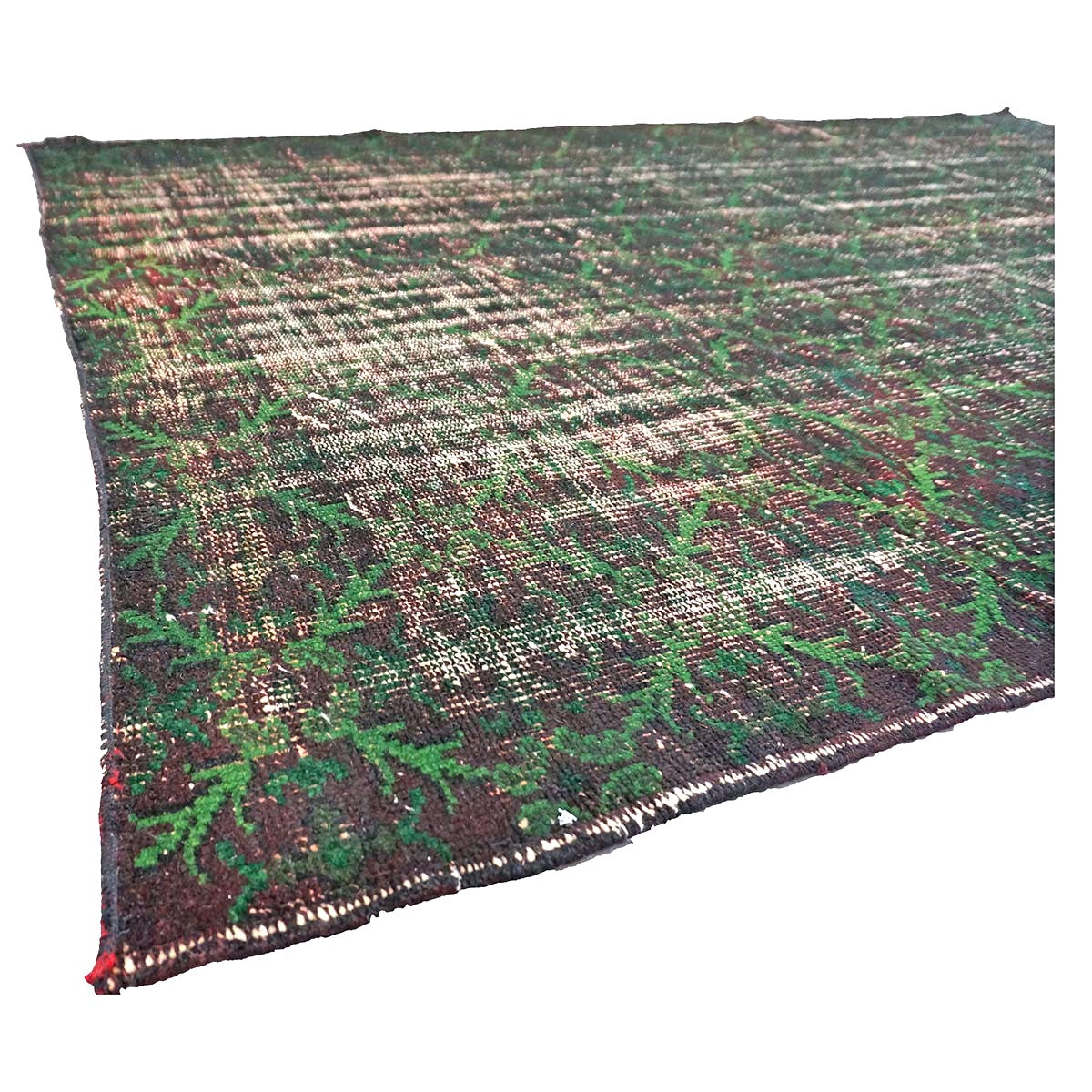 Turkish Overdye Distressed Wool 6x9 Emerald Green & Ivory Handmade Area Rug # 9902855