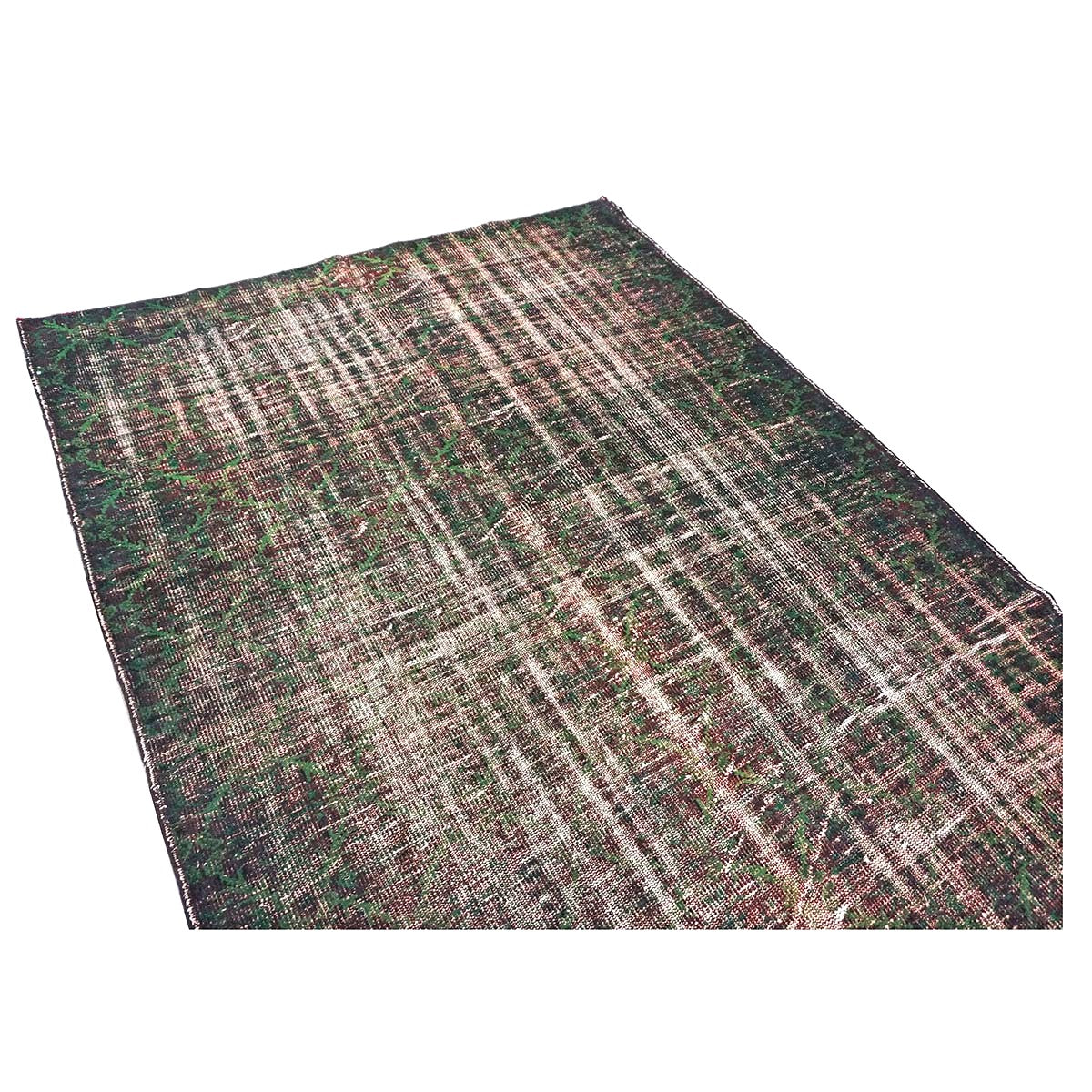 Turkish Overdye Distressed Wool 6x9 Emerald Green & Ivory Handmade Area Rug # 9902855