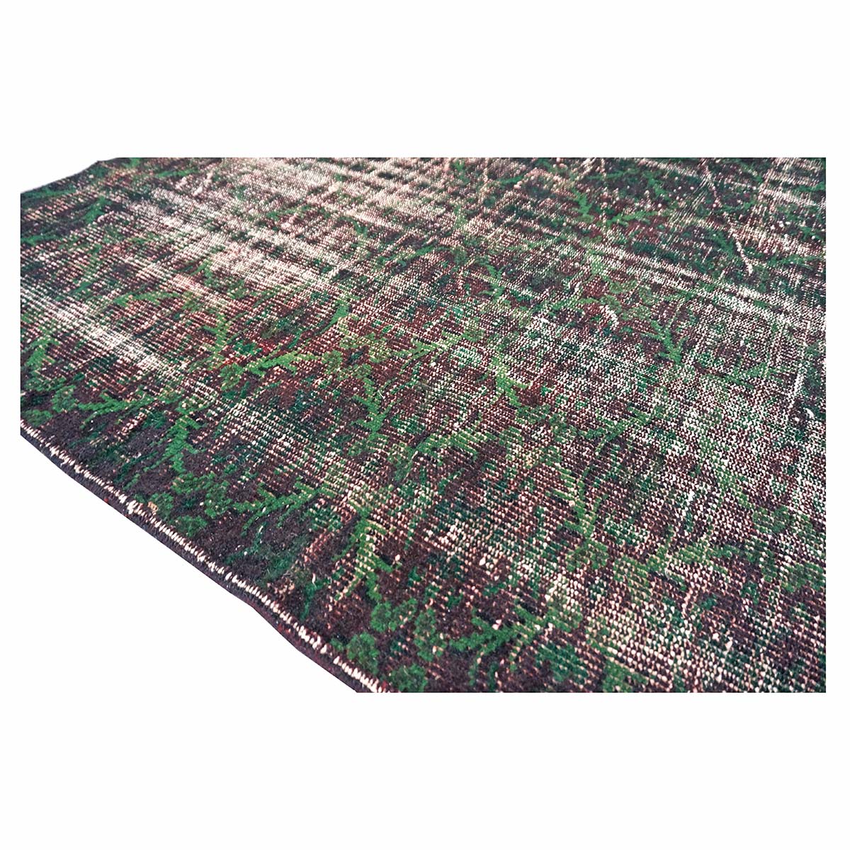 Turkish Overdye Distressed Wool 6x9 Emerald Green & Ivory Handmade Area Rug # 9902855