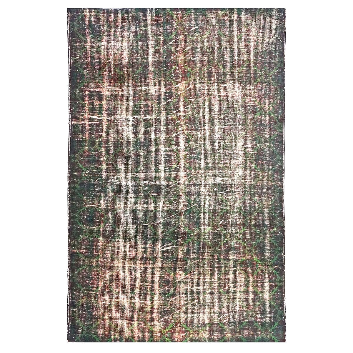 Turkish Overdye Distressed Wool 6x9 Emerald Green & Ivory Handmade Area Rug # 9902855