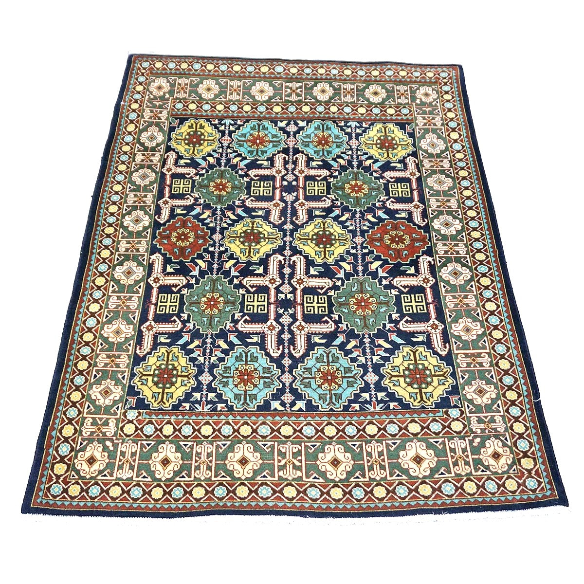 Antique Persian Tabriz Wool 3x5 Ivory, Navy & Green Handmade Throw Rug #9902860