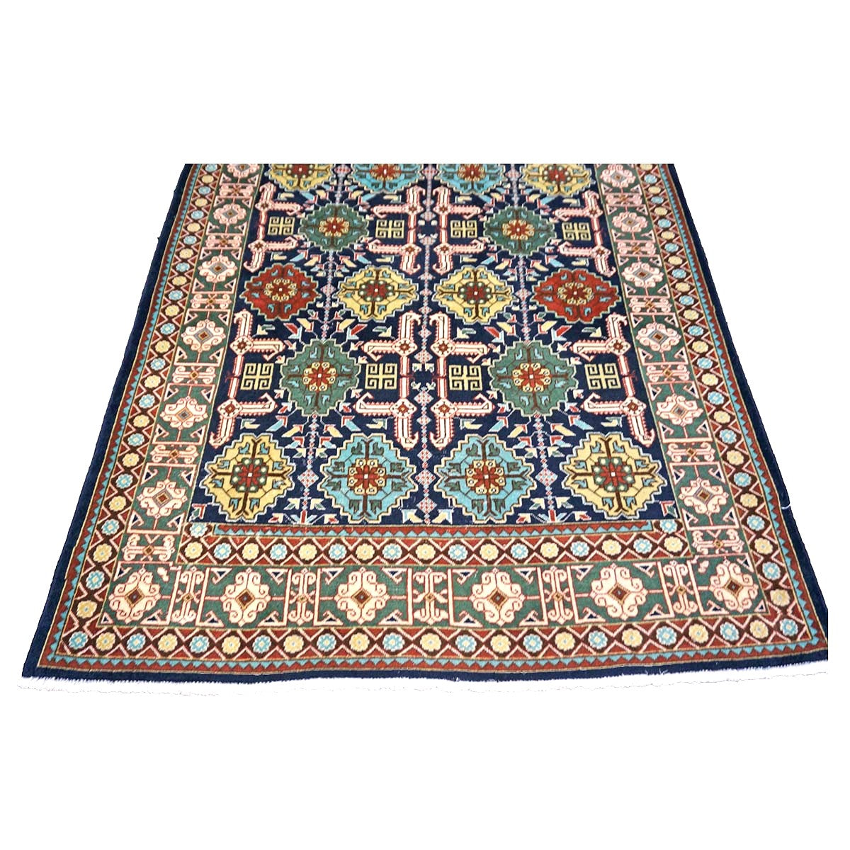 Antique Persian Tabriz Wool 3x5 Ivory, Navy & Green Handmade Throw Rug #9902860