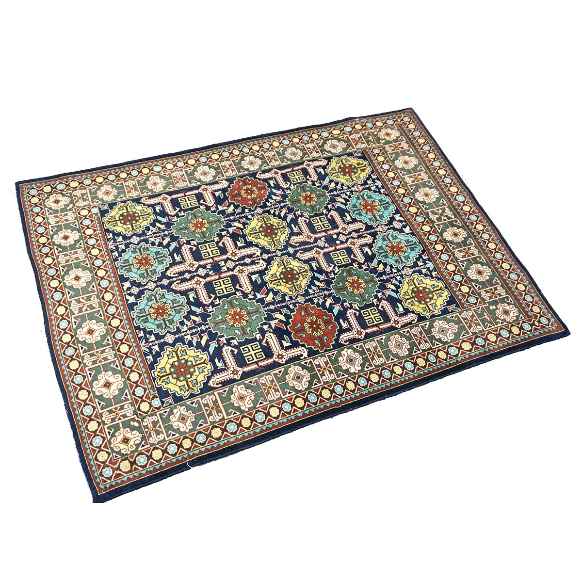 Antique Persian Tabriz Wool 3x5 Ivory, Navy & Green Handmade Throw Rug #9902860