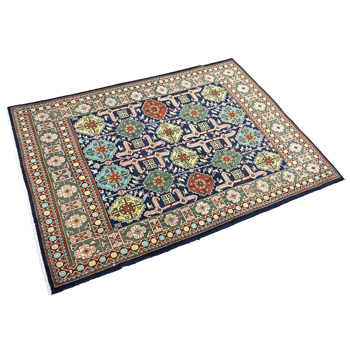 Antique Persian Tabriz Wool 3x5 Ivory, Navy & Green Handmade Throw Rug #9902860