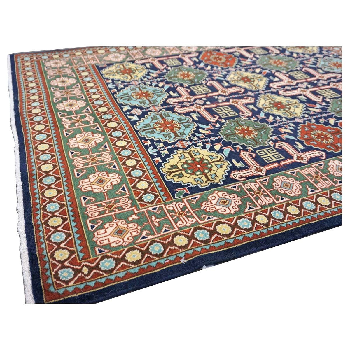 Antique Persian Tabriz Wool 3x5 Ivory, Navy & Green Handmade Throw Rug #9902860