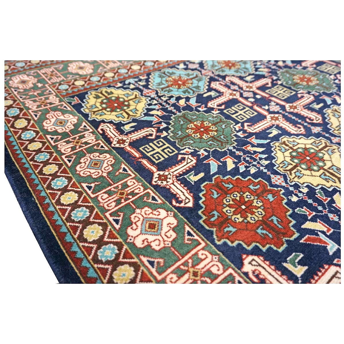 Antique Persian Tabriz Wool 3x5 Ivory, Navy & Green Handmade Throw Rug #9902860