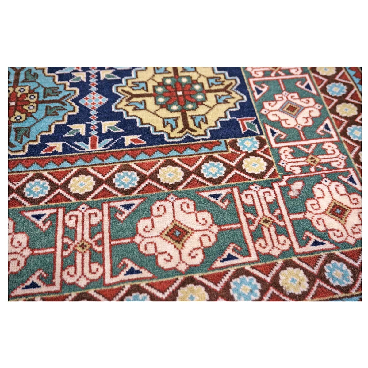 Antique Persian Tabriz Wool 3x5 Ivory, Navy & Green Handmade Throw Rug #9902860