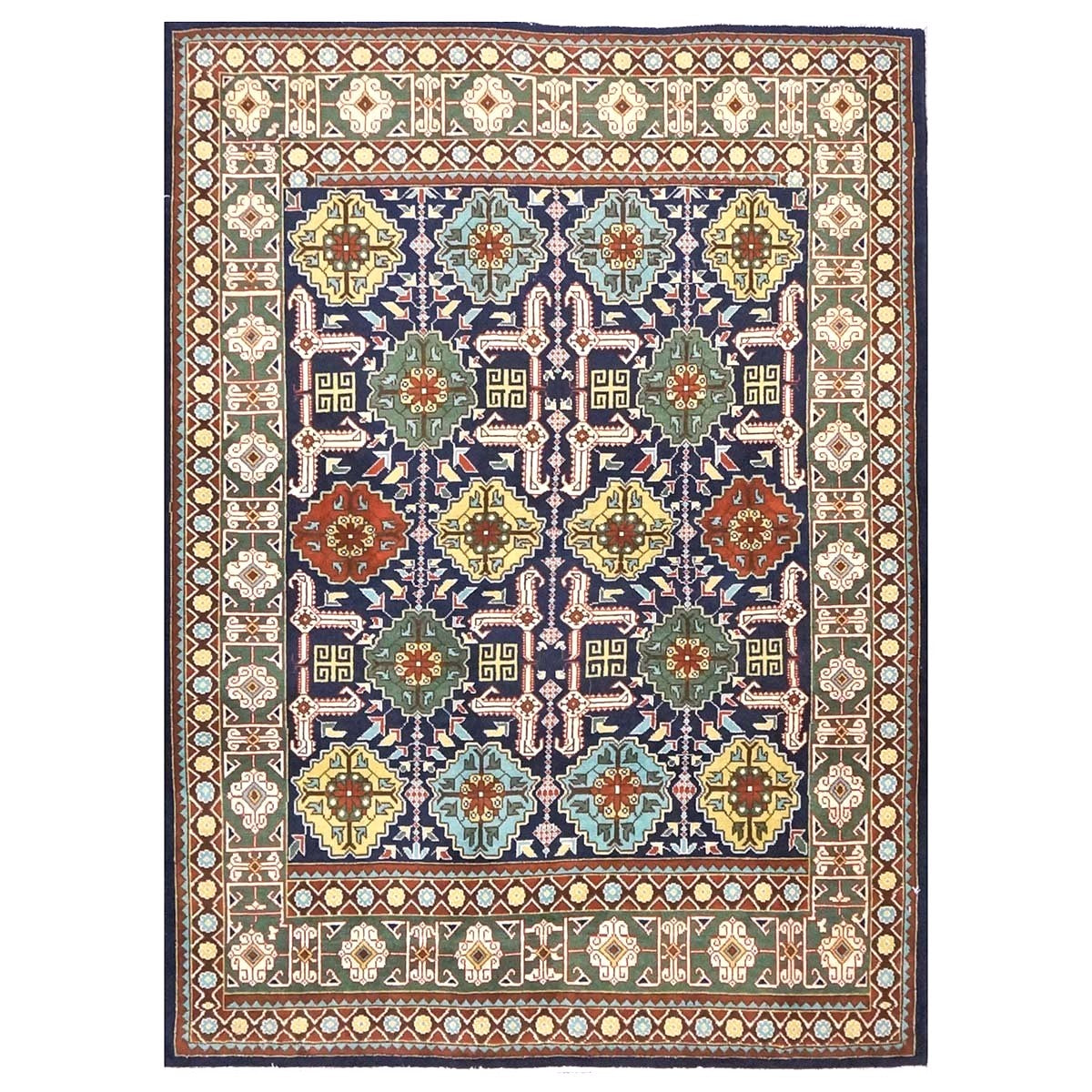 Antique Persian Tabriz Wool 3x5 Ivory, Navy & Green Handmade Throw Rug #9902860