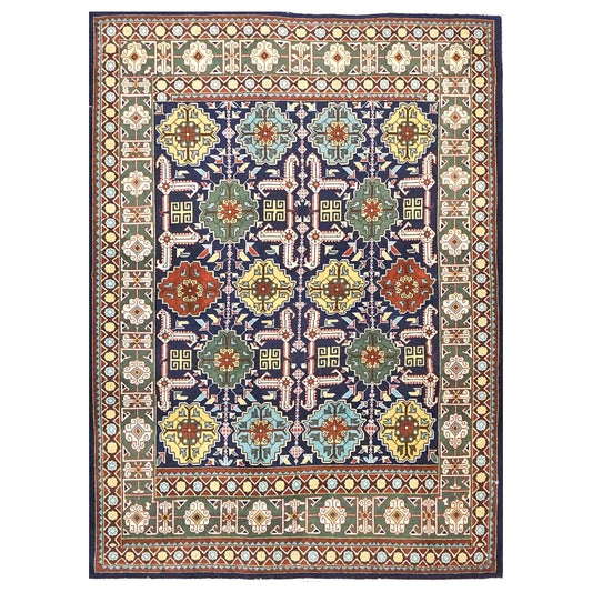 Antique Persian Tabriz Wool 3x5 Ivory, Navy & Green Handmade Throw Rug #9902860