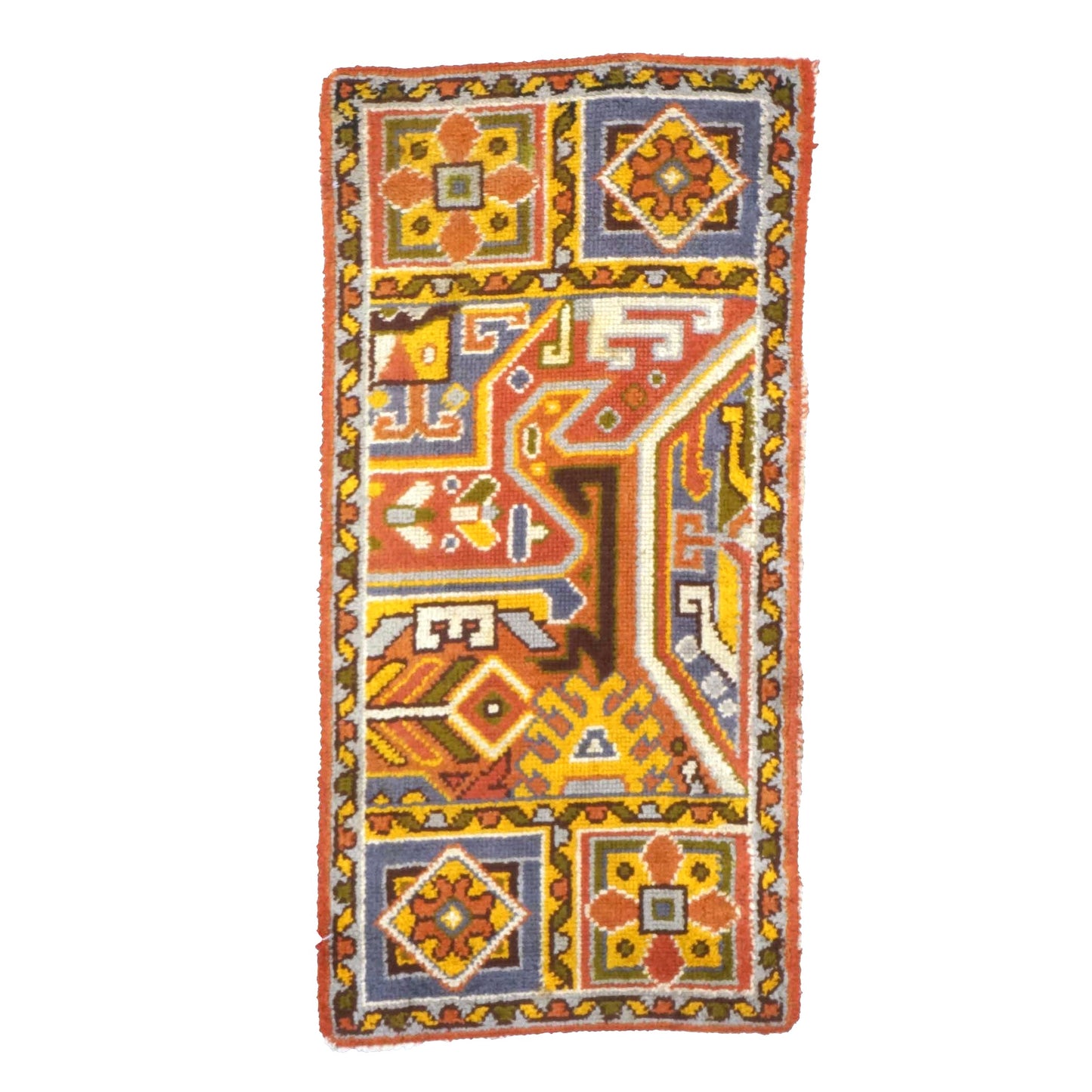 Antique Spanish Oushak Wool 3x6 Gold, Red & Ivory Handmade Throw Rug # 9902891