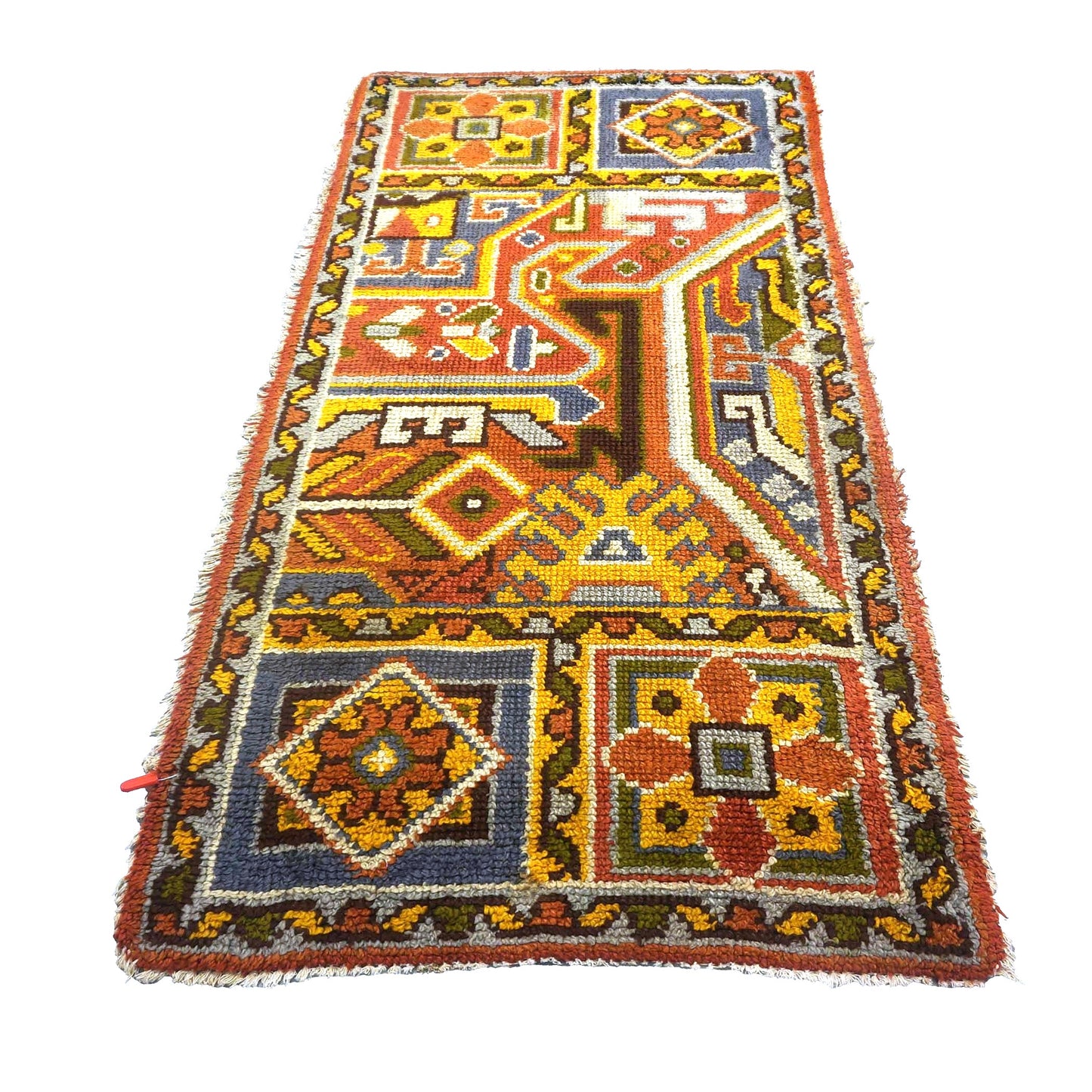 Antique Spanish Oushak Wool 3x6 Gold, Red & Ivory Handmade Throw Rug # 9902891