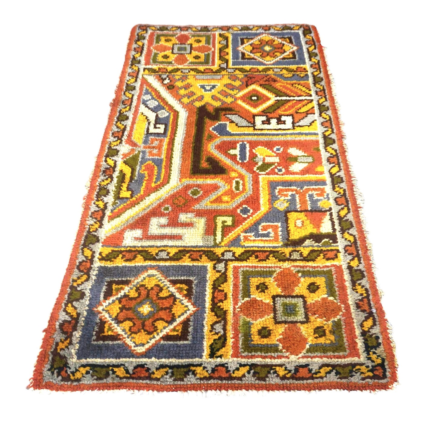 Antique Spanish Oushak Wool 3x6 Gold, Red & Ivory Handmade Throw Rug # 9902891