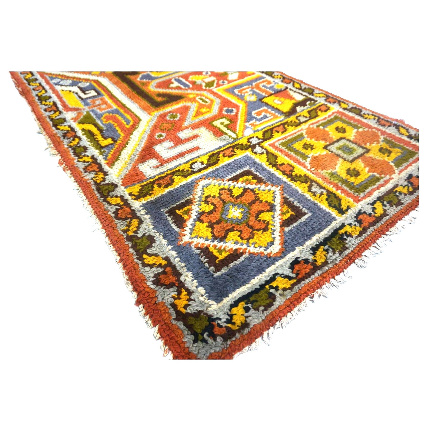 Antique Spanish Oushak Wool 3x6 Gold, Red & Ivory Handmade Throw Rug # 9902891