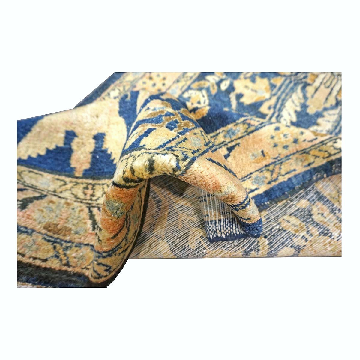 Antique Persian Lilihan Wool 3x13 Blue & Gold Handmade Runner Rug #9902897