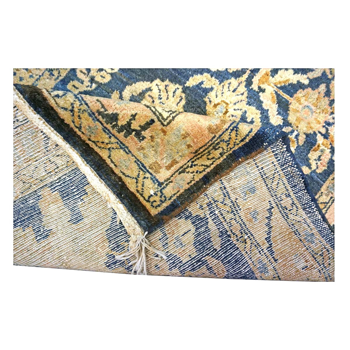 Antique Persian Lilihan Wool 3x13 Blue & Gold Handmade Runner Rug #9902897