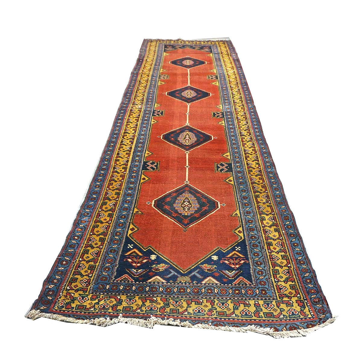 Antique Persian Tabriz Malayer Wool 3x11 Brick, Blue & Gold Handmade Runner Rug #9902900