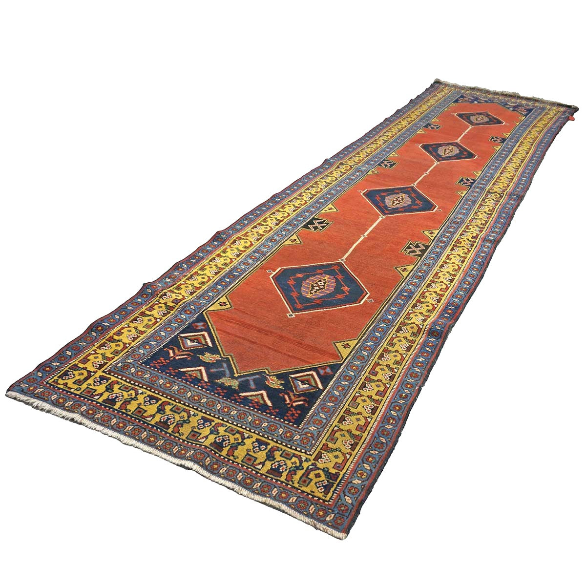 Antique Persian Tabriz Malayer Wool 3x11 Brick, Blue & Gold Handmade Runner Rug #9902900