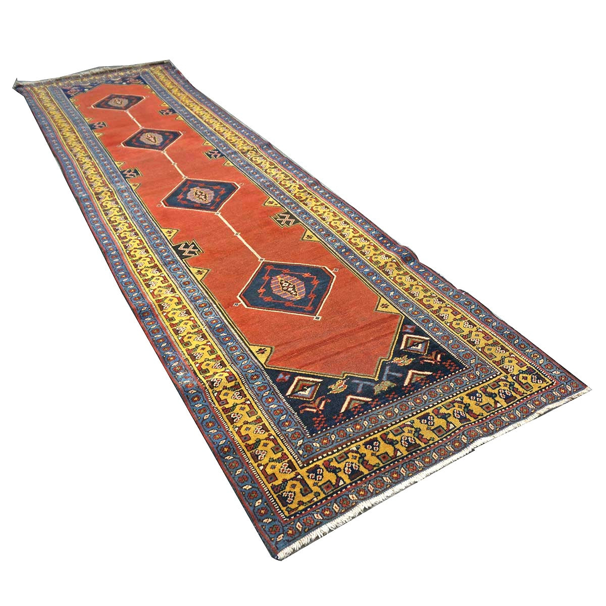 Antique Persian Tabriz Malayer Wool 3x11 Brick, Blue & Gold Handmade Runner Rug #9902900