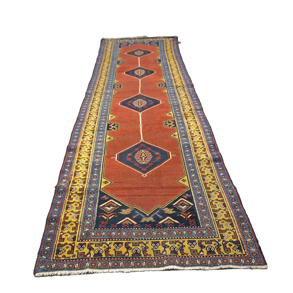 Antique Persian Tabriz Malayer Wool 3x11 Brick, Blue & Gold Handmade Runner Rug #9902900