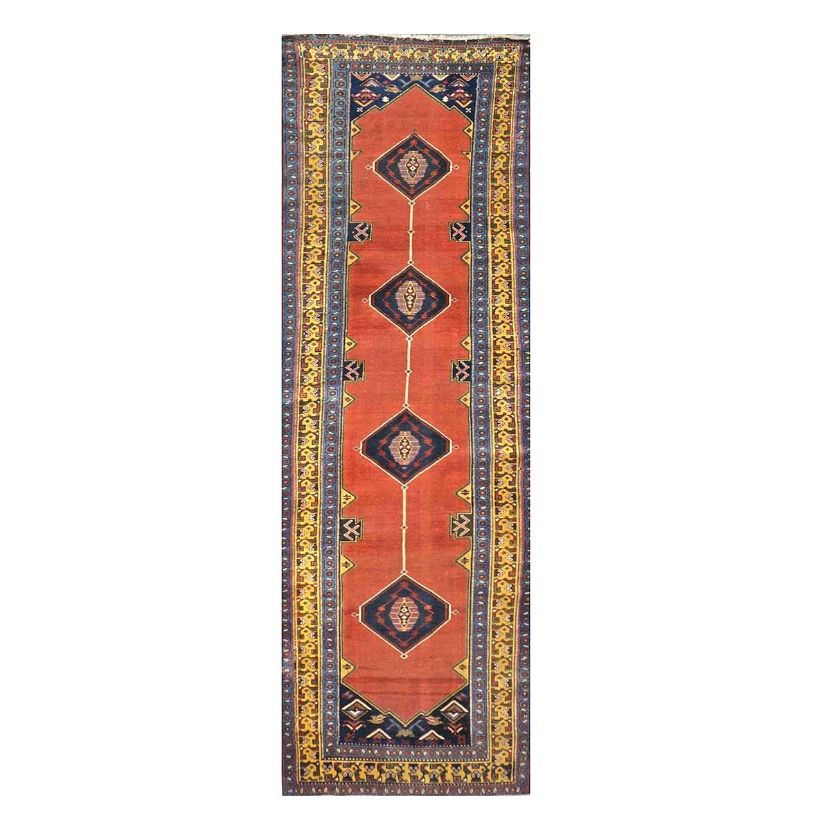 Antique Persian Tabriz Malayer Wool 3x11 Brick, Blue & Gold Handmade Runner Rug #9902900