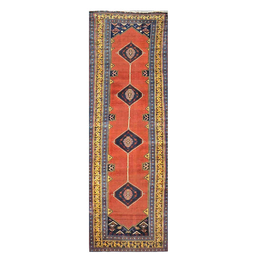 Antique Persian Tabriz Malayer Wool 3x11 Brick, Blue & Gold Handmade Runner Rug #9902900