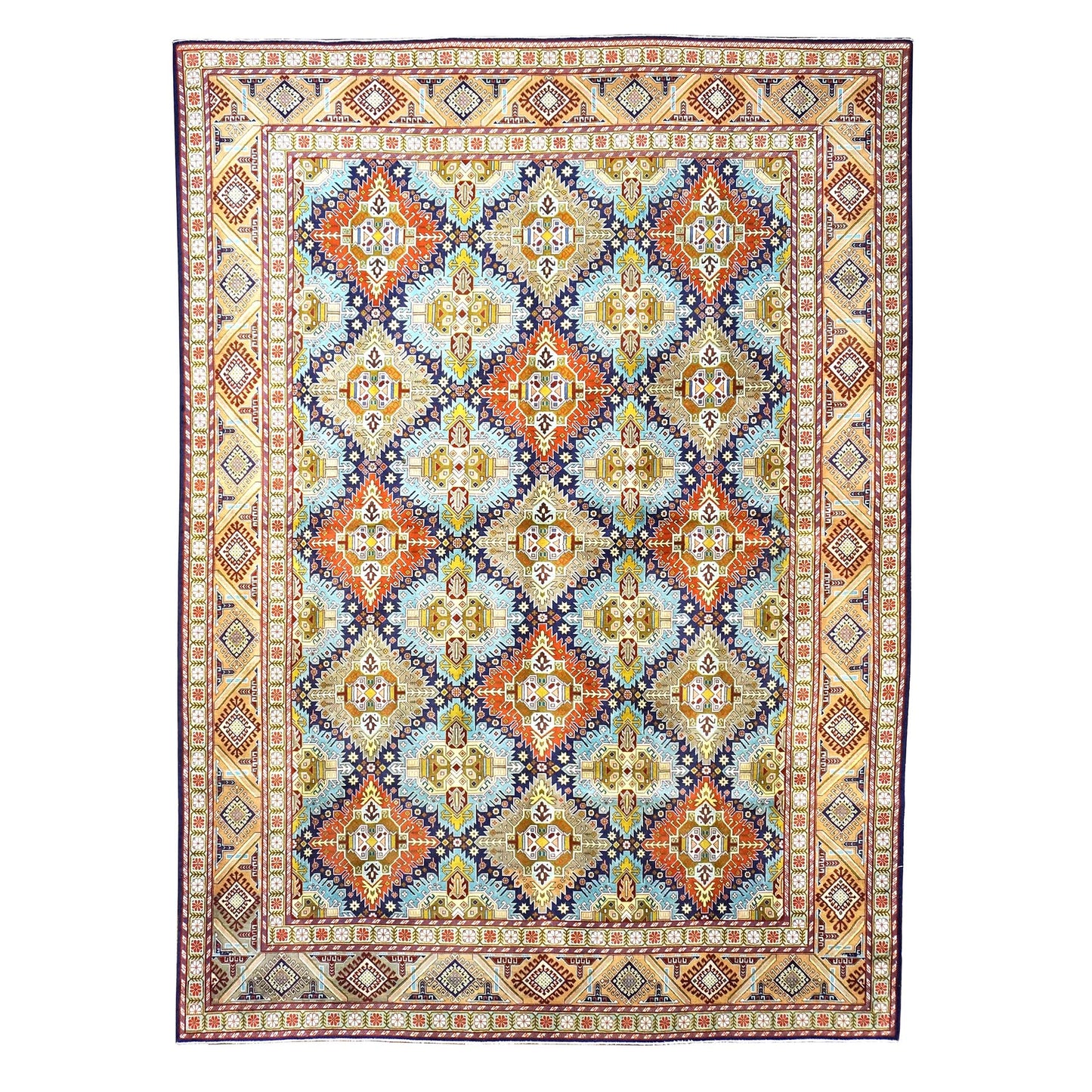Antique Persian Tabriz Gobah Wool 8x11 Camel, Blue & Orange Handmade Area Rug #9902909
