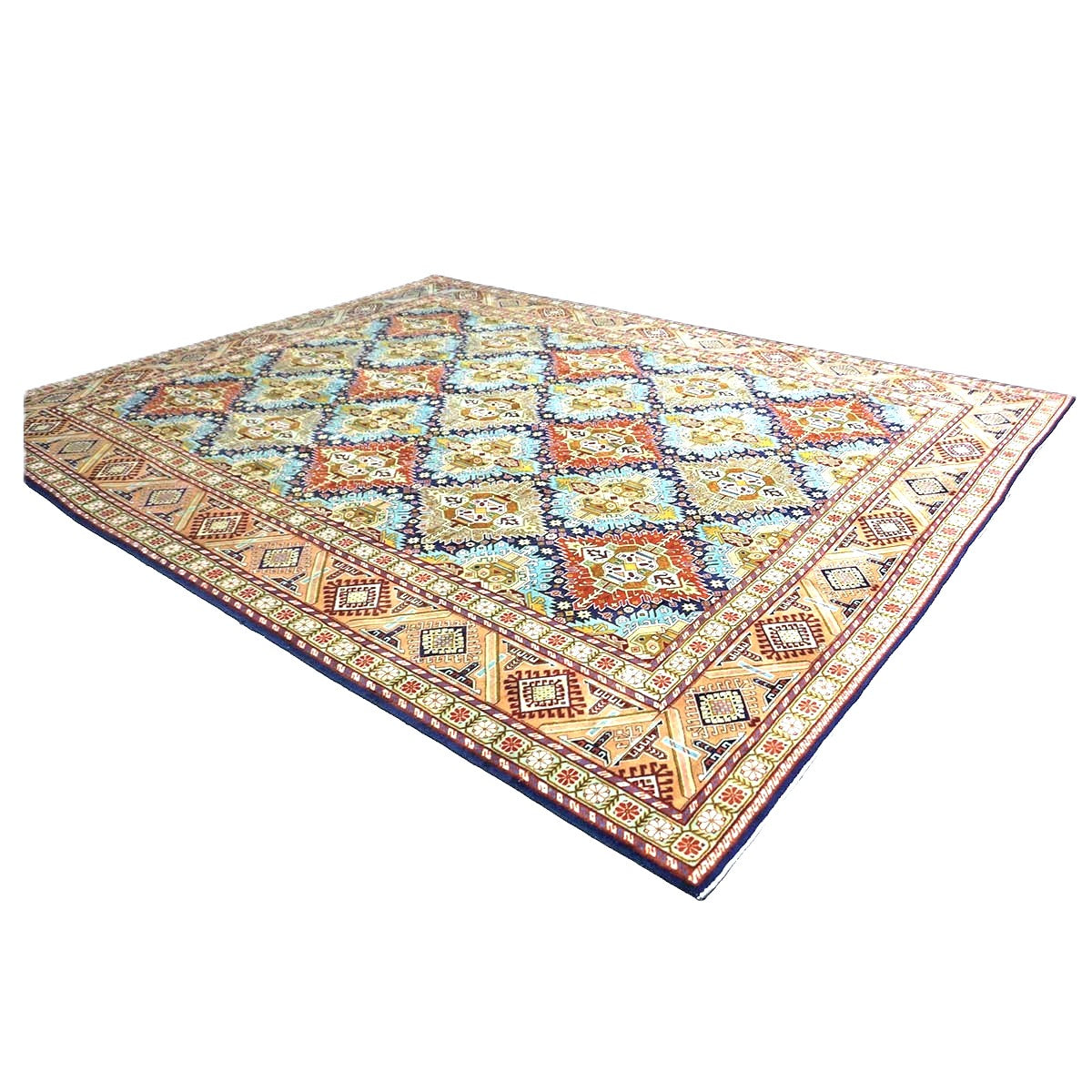 Antique Persian Tabriz Gobah Wool 8x11 Camel, Blue & Orange Handmade Area Rug #9902909