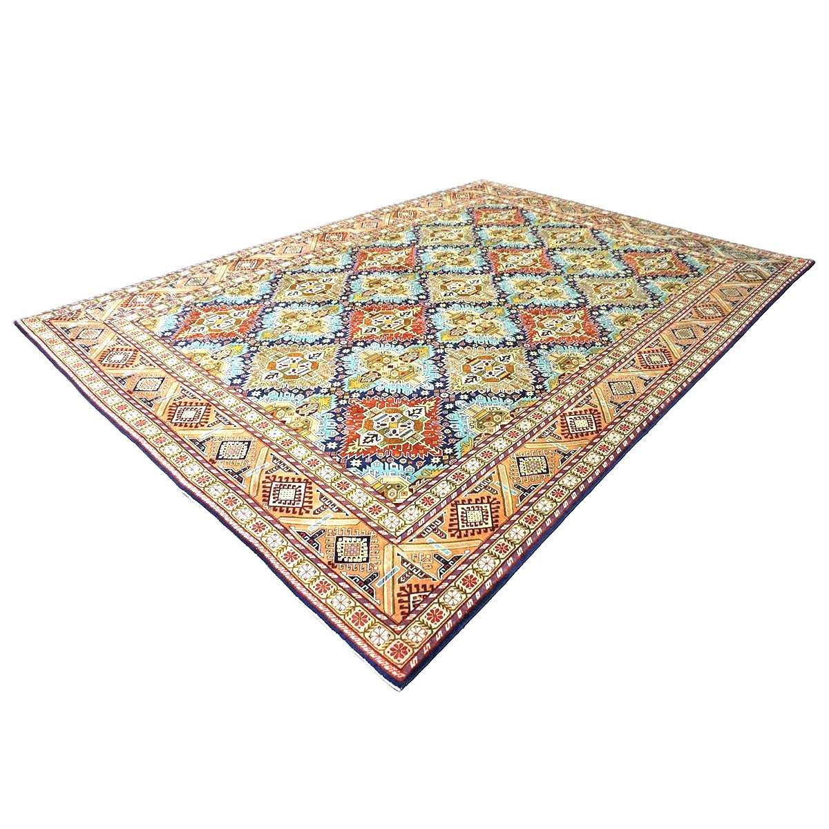 Antique Persian Tabriz Gobah Wool 8x11 Camel, Blue & Orange Handmade Area Rug #9902909