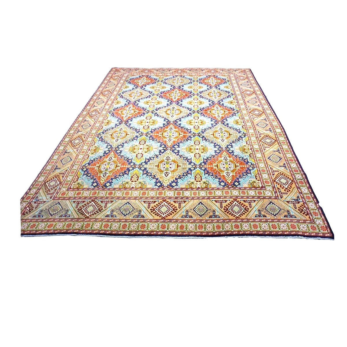 Antique Persian Tabriz Gobah Wool 8x11 Camel, Blue & Orange Handmade Area Rug #9902909