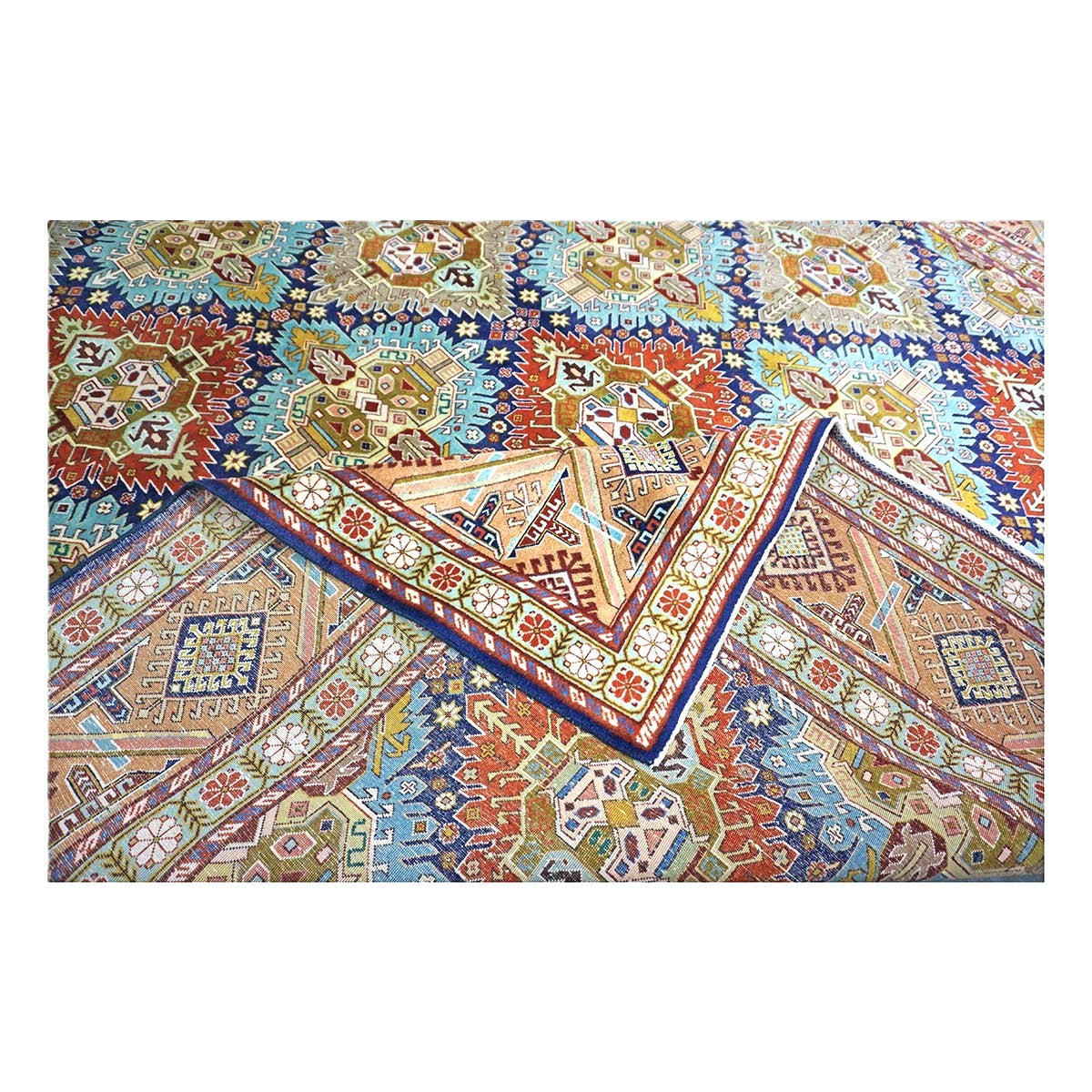 Antique Persian Tabriz Gobah Wool 8x11 Camel, Blue & Orange Handmade Area Rug #9902909
