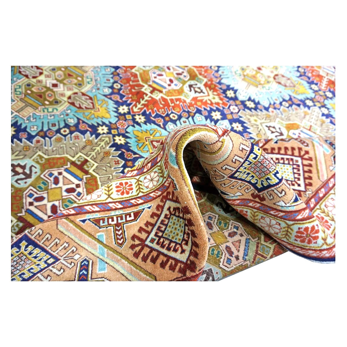 Antique Persian Tabriz Gobah Wool 8x11 Camel, Blue & Orange Handmade Area Rug #9902909