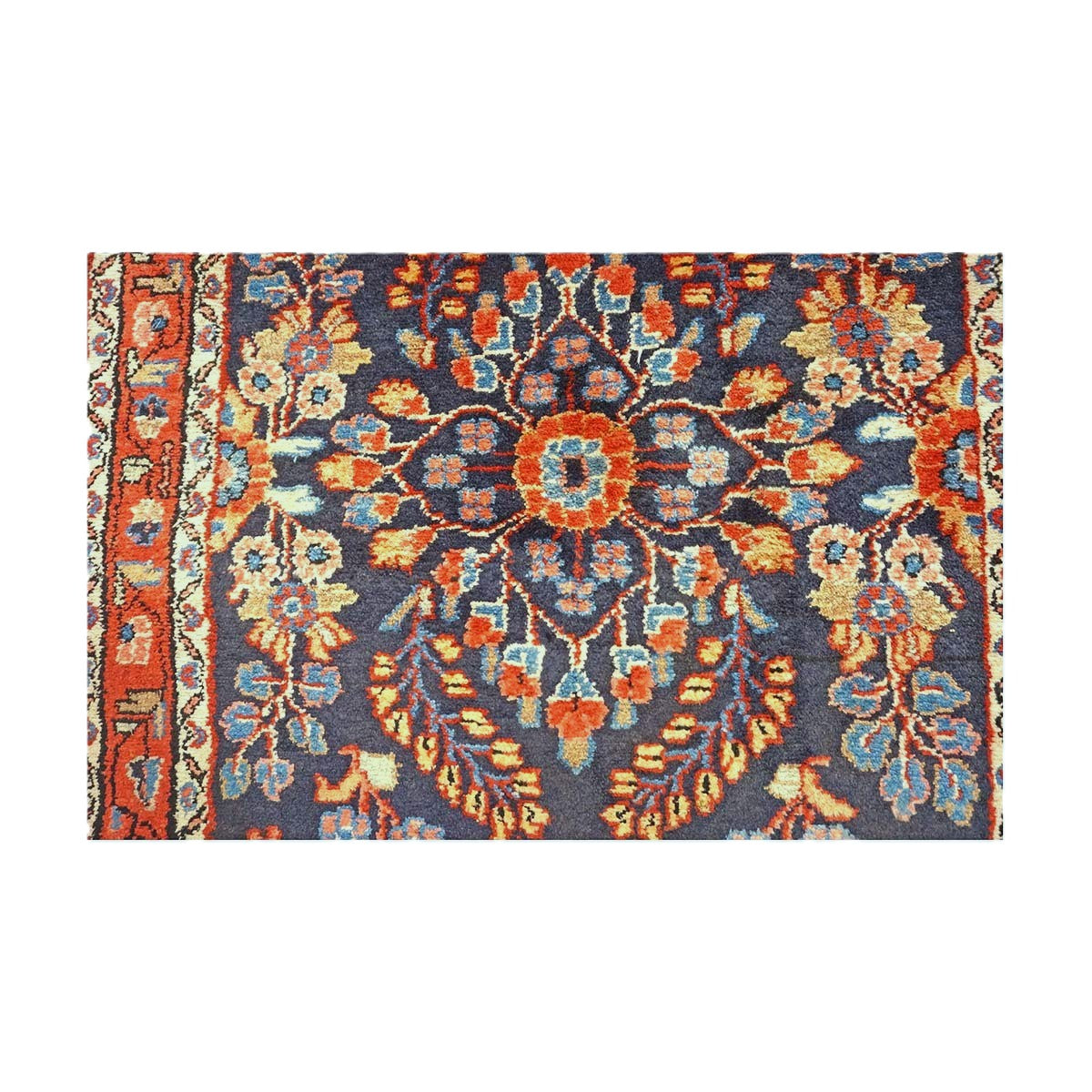 Antique Persian Hamadan Wool 3x17 Red, Navy & Ivory Handmade Runner Rug #9902910