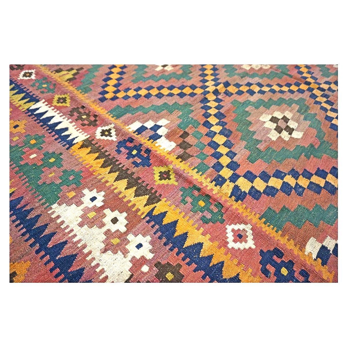 Antique Afghan Kabul Kilim Wool 10x17 Camel, Brick & Teal Handmade Area Rug #9902929